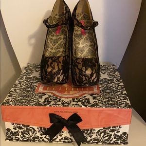 ♥️ Nude with Black Lace MaryJane Stilettos